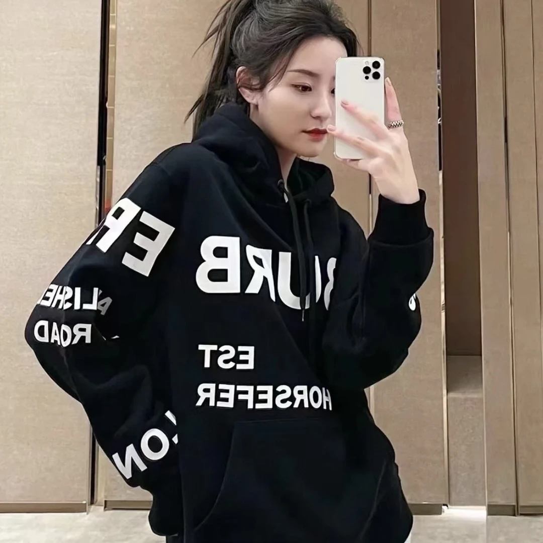 99新 BURBERRY/博柏利 wzz51/印花字母图案连帽卫衣 棉 s码