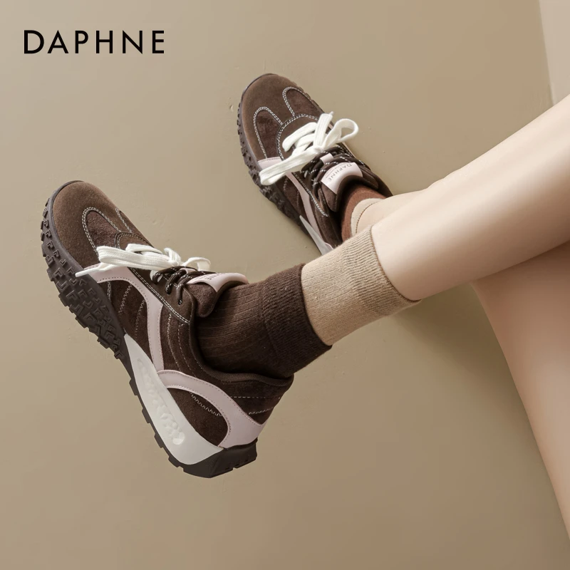 达芙妮厚底德训鞋女2025秋季新款透气增高复古百搭拼色休闲运动鞋
