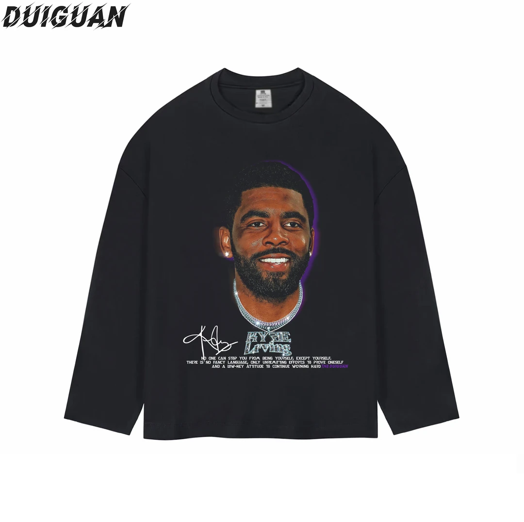 球星系列美式潮牌球星重磅纯棉260g直喷印花篮球圆领长袖