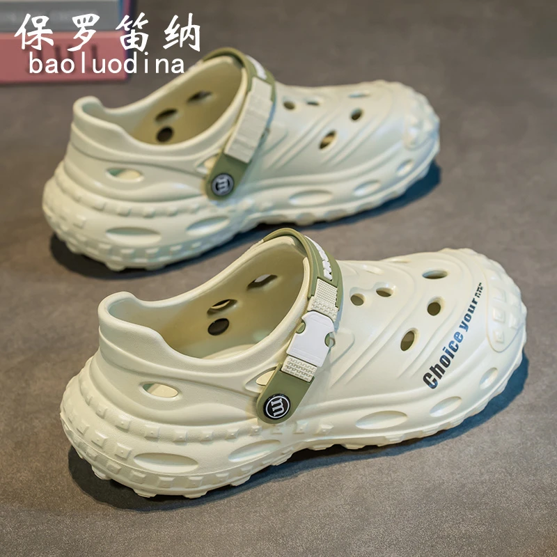 保罗笛纳轮胎底拖鞋男夏季外穿踩屎感运动沙滩洞洞鞋男士包头凉鞋