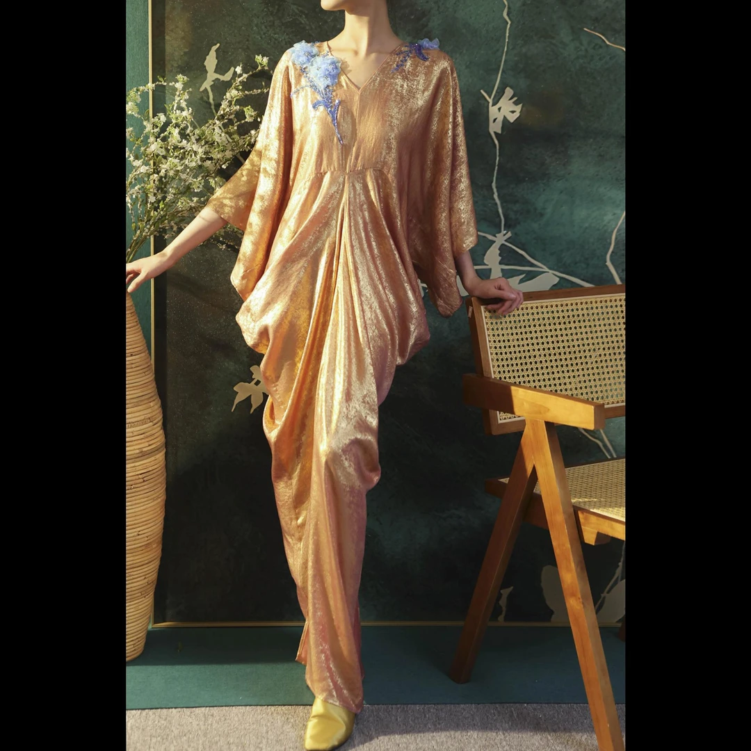 【南法之夜】XM轻奢法式高级感绿色高档V领宴会晚宴长款女士连衣裙