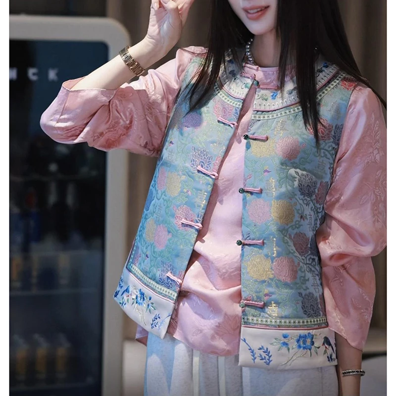 新中式国风女装盘扣上衣2025春秋新款高级感复古百搭气质提花马甲