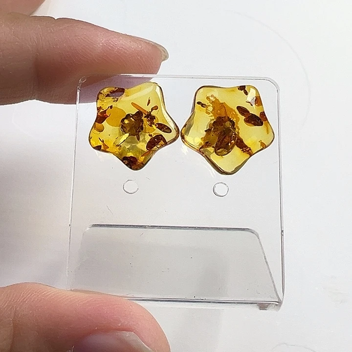 琥珀（花珀）银S925镶嵌耳饰