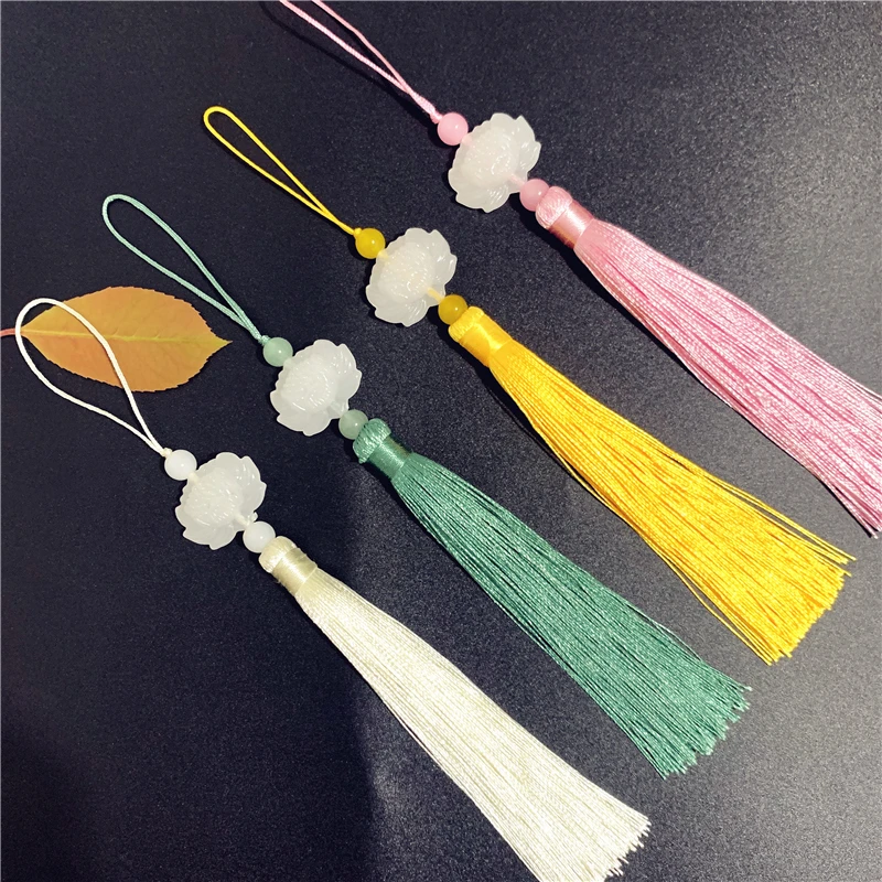 莲花流苏穗子12cm仿玉扇子压襟手机壳灯具香包古风挂件吊穗
