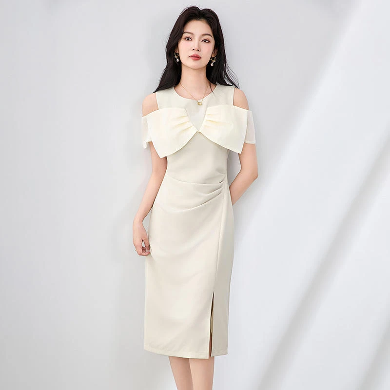 法式名媛气质白色圆领衫设计感无袖背心夏季连衣裙子收腰高货显瘦