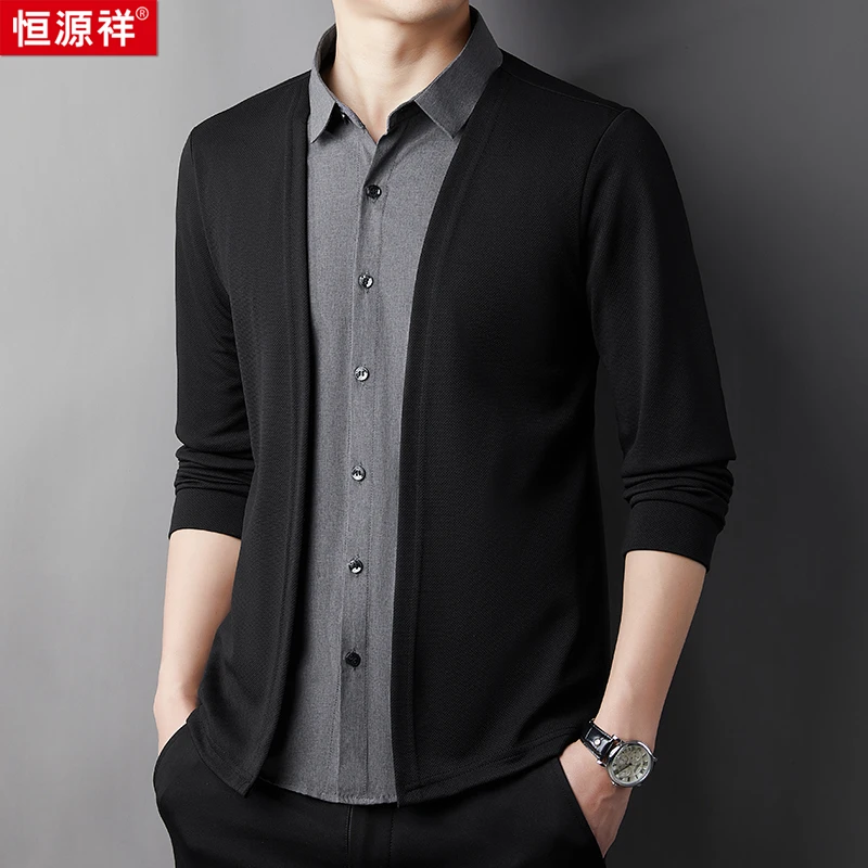 【百搭版型针织假两件】甄选面料撞色设计男士长袖简约风针织衫