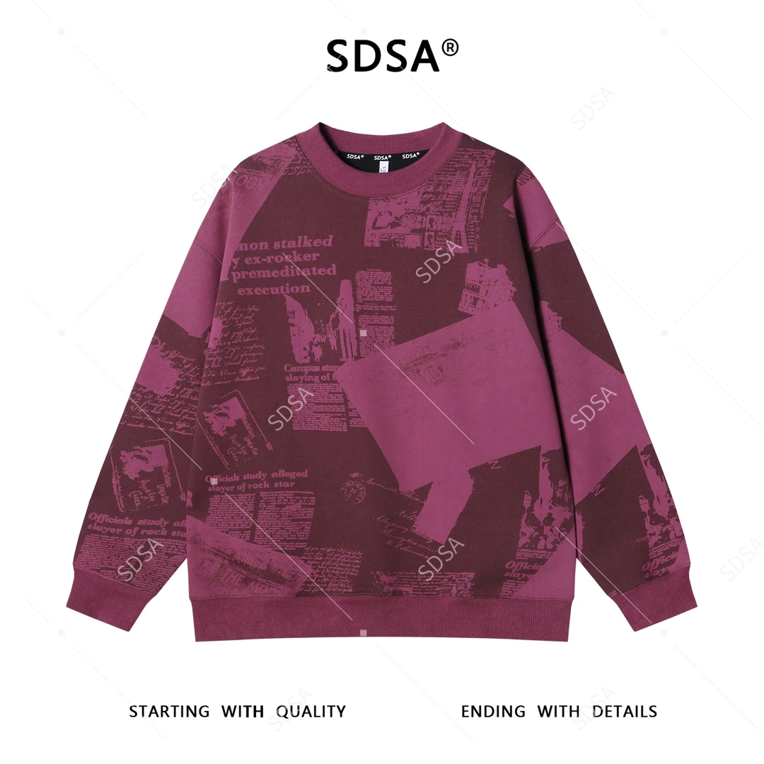 SDSA男士秋冬新款痞帅男装宽松设计好美式印花字母圆领卫衣百搭潮