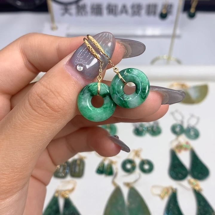 翡翠18K金镶嵌耳饰冰****华耳饰