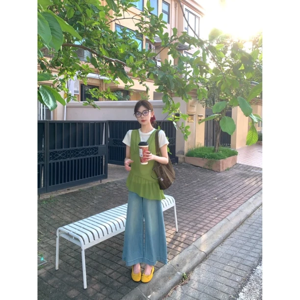 【夏日C 位】27658 夏季新款设计感纯色V领微透彩色叠穿背心上衣