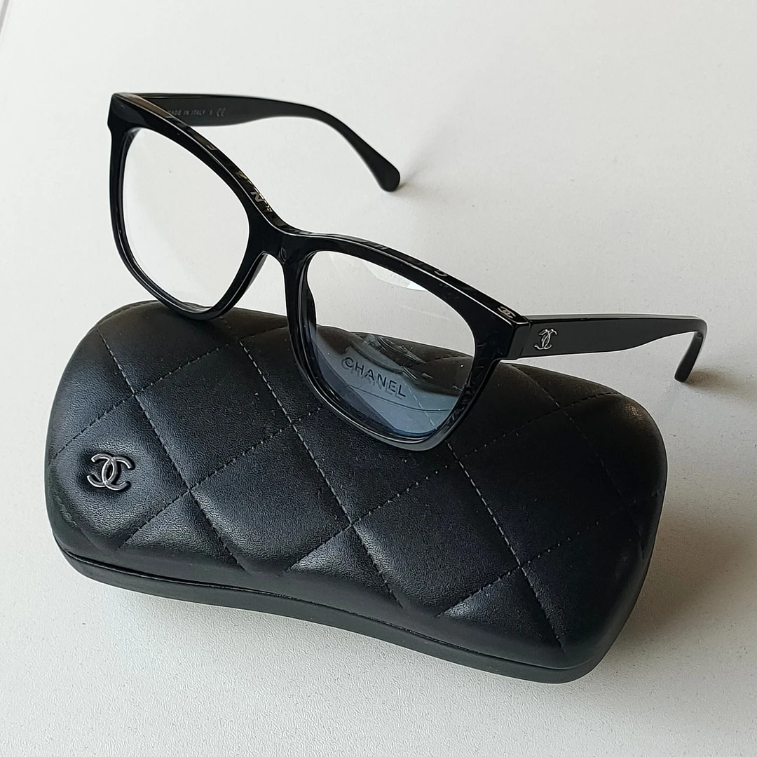 95新 Chanel/香奈儿 Azul-3392/53黑方框白字母logo平光镜49586