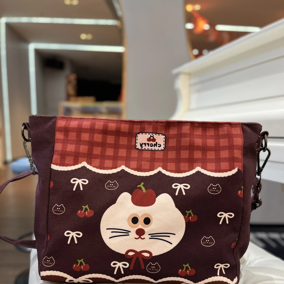 斜挎包印花格子复古布包女生手机包手拎包零钱包便携日系简约