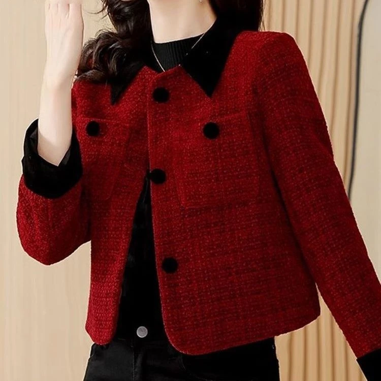 【现货+运费险】充绒法式小香风外套女气质名媛红色时尚款RO320-1