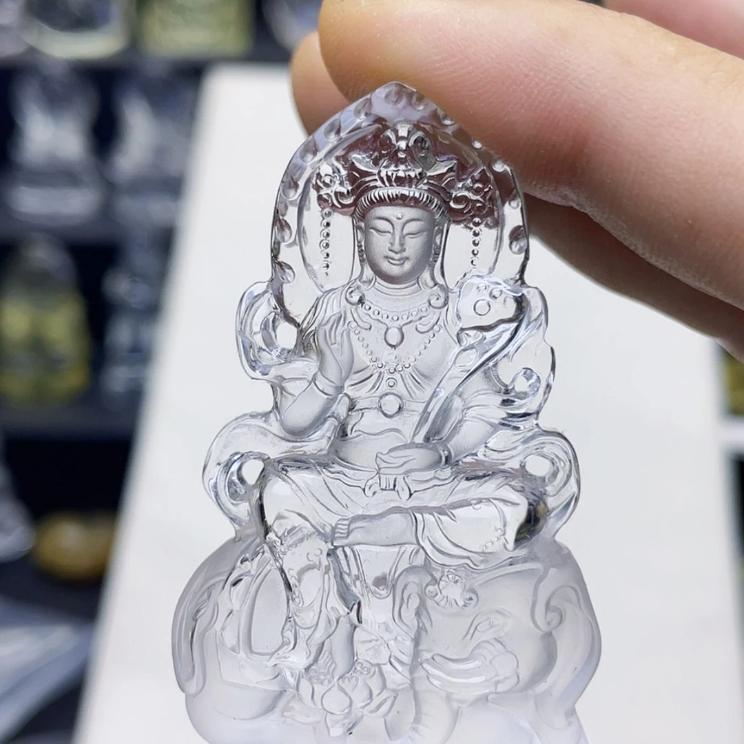 【闪购商品】水晶颈饰未镶嵌周***。白水晶大师精雕普贤菩萨