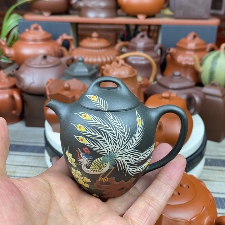 紫砂茶壶凤凰展翅100cc原矿老天青