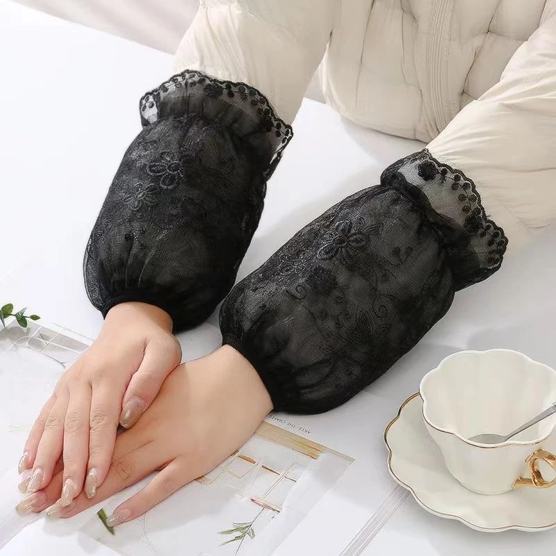 蕾丝女双层袖套短款袖筒防脏护袖套袖秋冬工作防污羽绒服耐脏成人