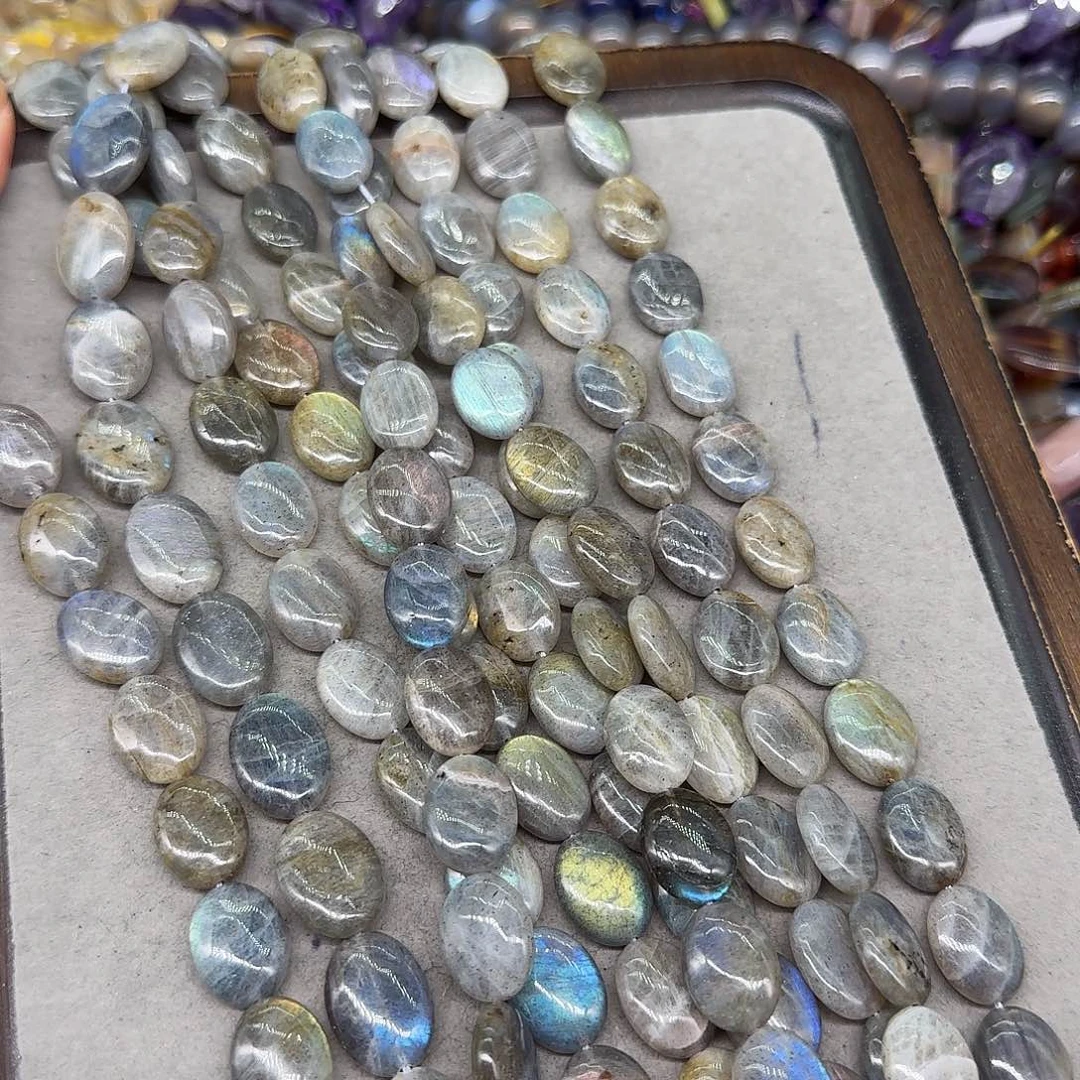 玛瑙/玉髓合金珠宝半成品老矿拉长石12mm圆饼一条