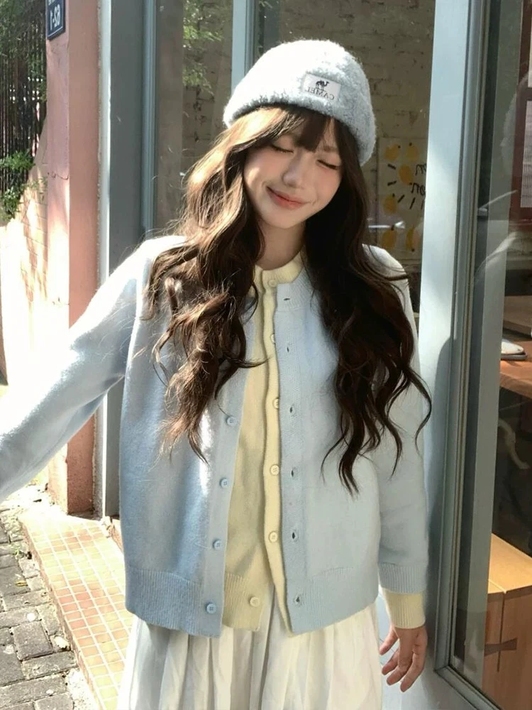 2025秋冬新款时尚百搭毛衣简约气质假两件撞色韩版针织衫F8-20