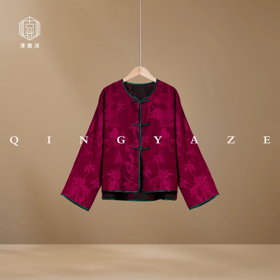 高定梅紫！桑蚕丝香云纱新中式上衣！GZ5946