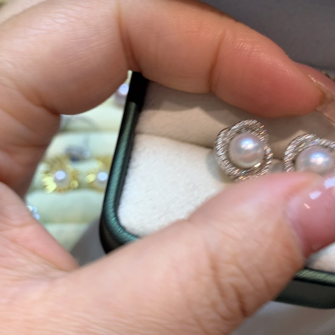 海水珍珠耳饰银S925镶嵌