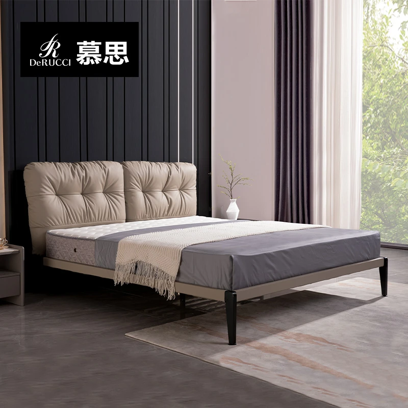 慕思真皮床现代简约意式主卧大床软床1.8米双人床推荐107