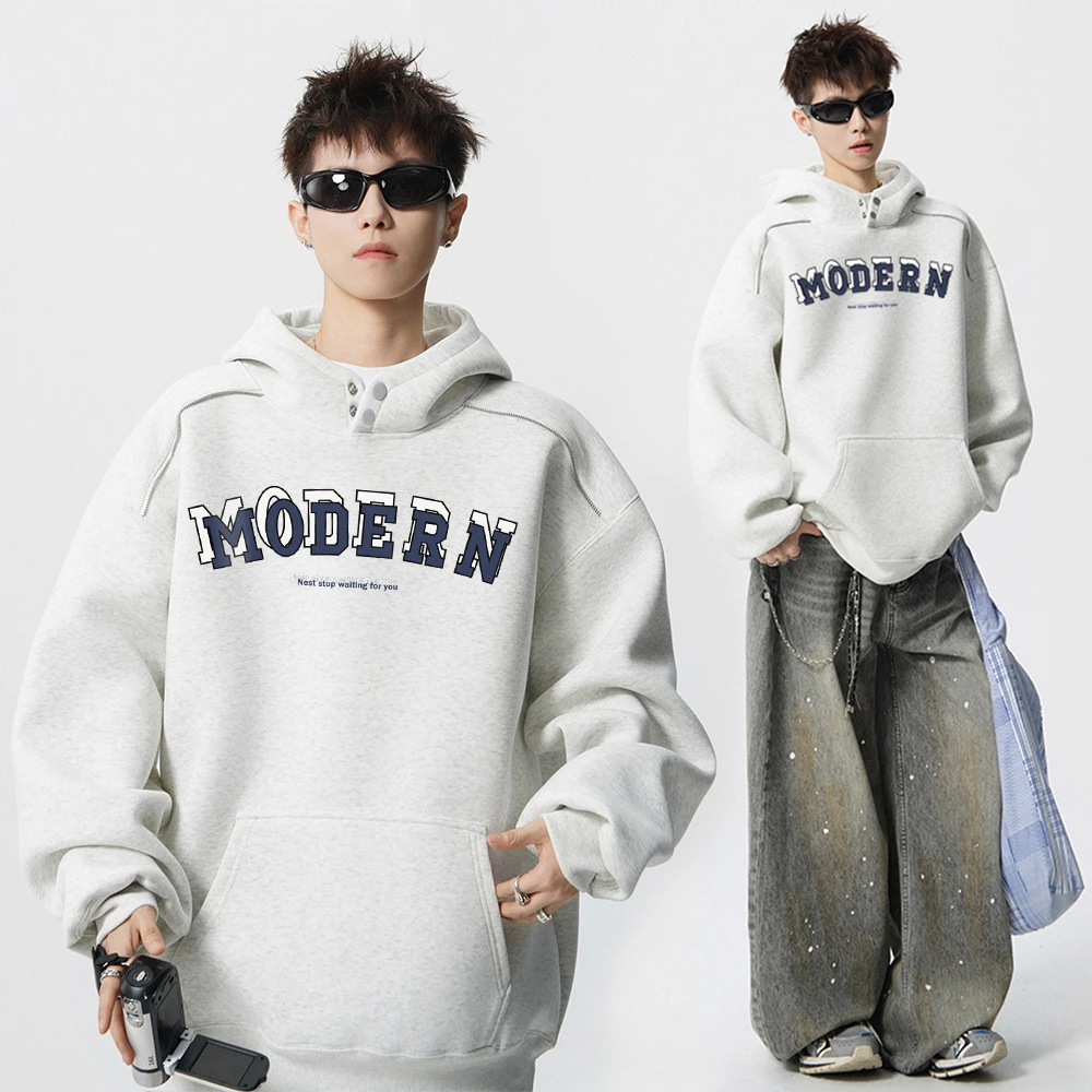 BBXX 秋冬重磅500g加绒美式设计感字母连帽卫衣男士宽松慵懒外套