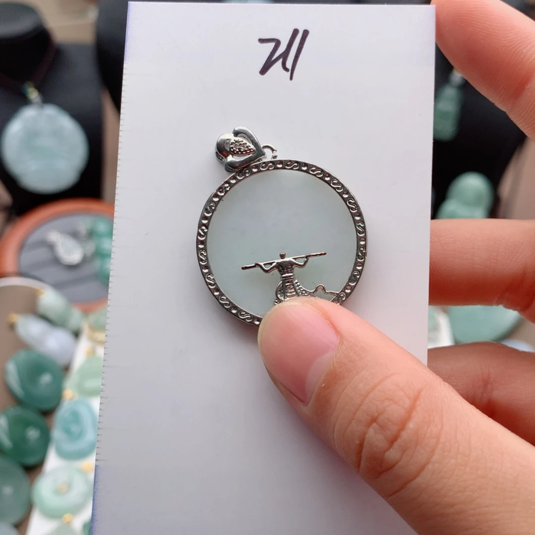 翡翠银S925镶嵌颈饰吊坠