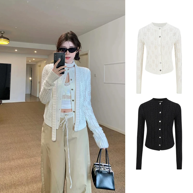 Moses Queen/魔西女王辣妹设计感镂空长袖针织开衫气质上衣