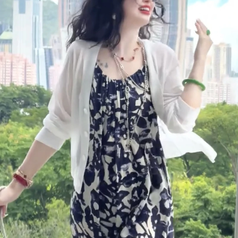 慵懒度假风单排扣针织衫女2025夏季新款长袖小衫防晒休闲百搭上衣