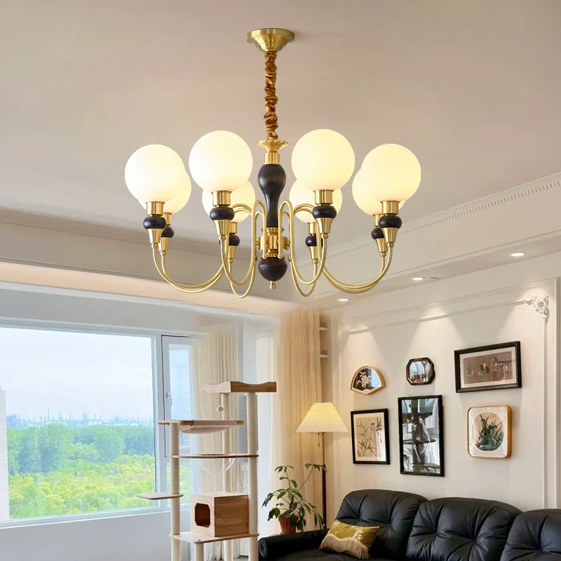 法式魔豆客厅灯吊灯美式复古中山卧室胡桃木色书房灯大灯年轻人