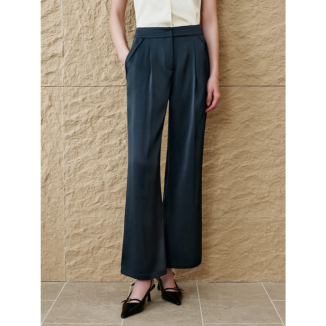 INSUN恩裳专选2025春季随性褶裥肌理感休闲直筒裤9C65120320