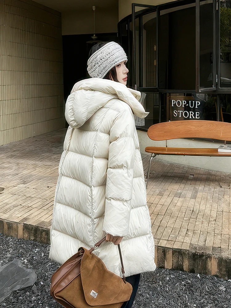 新款长款泡芙连帽羽绒服90白鹅绒秋冬加厚中长款氛围感宽松