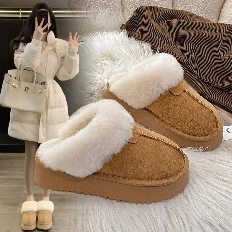 新百伦雪地靴女2025冬季毛毛包头半拖鞋外穿皮毛一体加绒懒人棉鞋