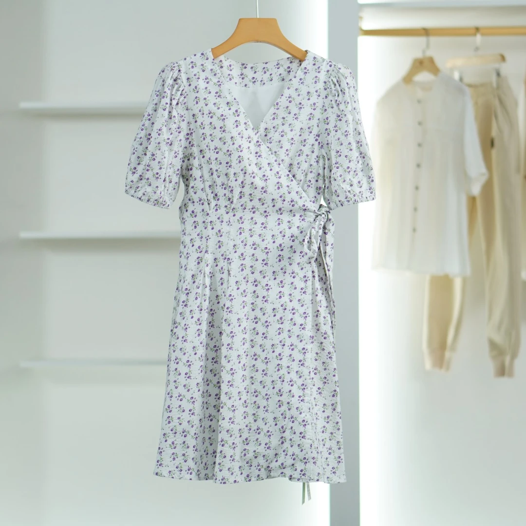 一路童行 谷系列 B200 女装夏碎花连衣裙 紫花 212YLY209