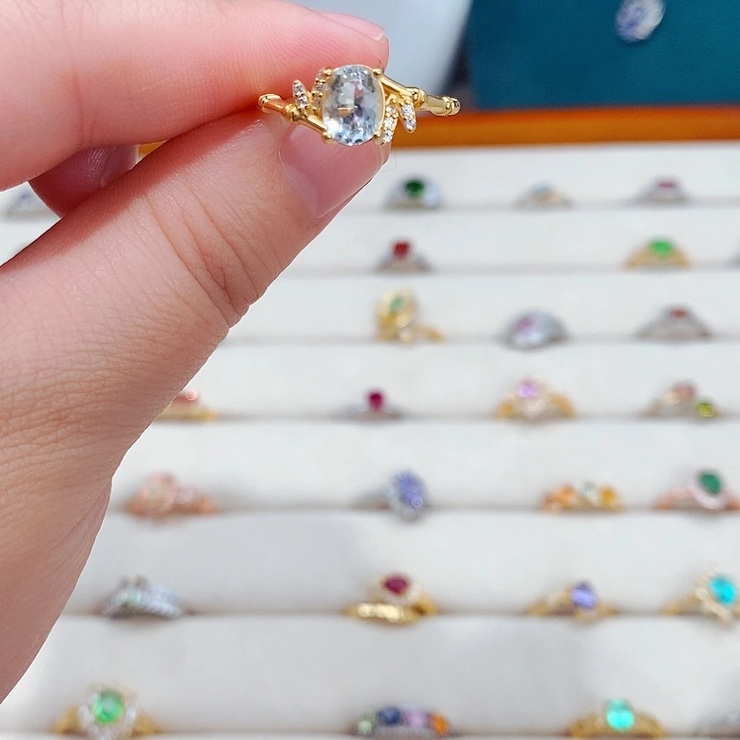 海蓝宝石戒圈银S925镶嵌