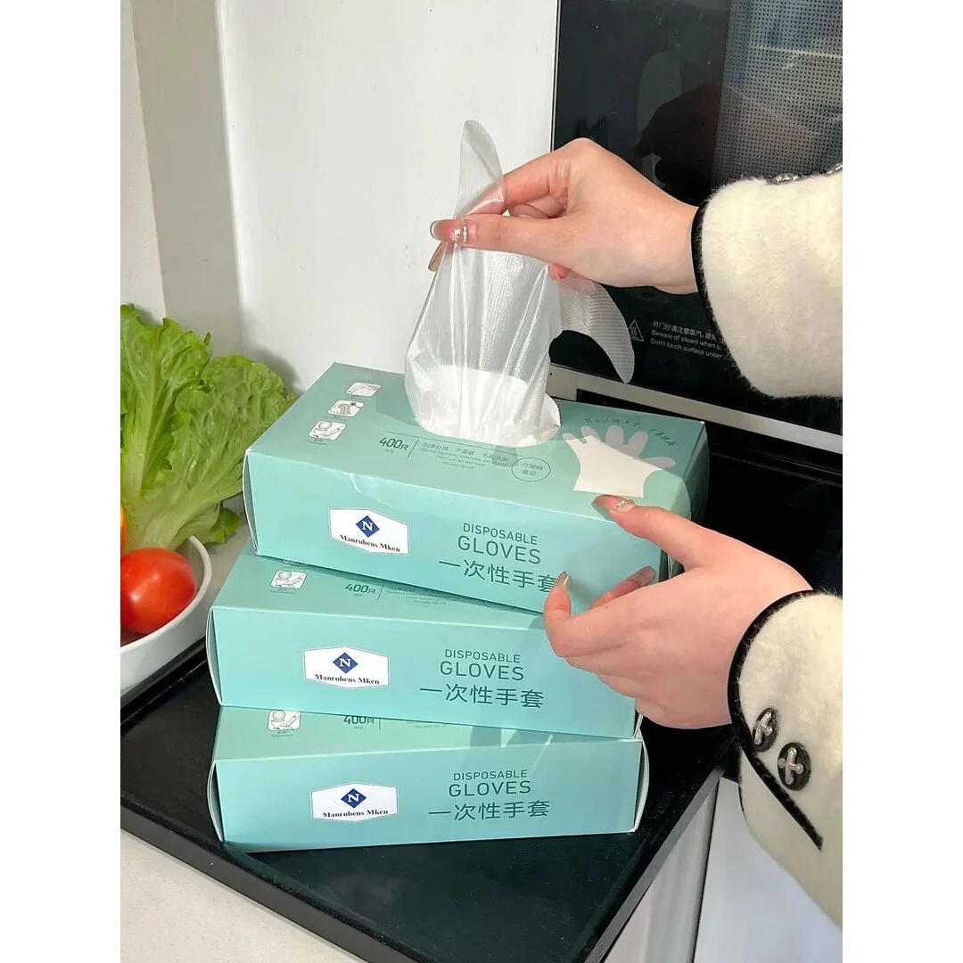 400只一次性手套加厚设计厨房家用防滑透明手套多功能防水耐用通
