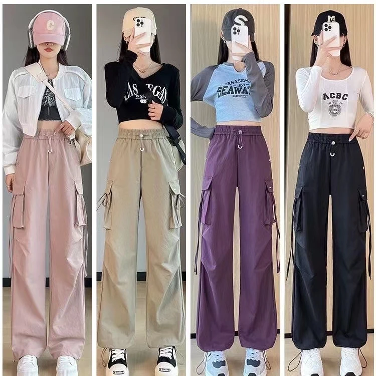 美式工装裤女春秋季2025新款时尚高腰宽松显瘦束脚阔腿两穿休闲裤