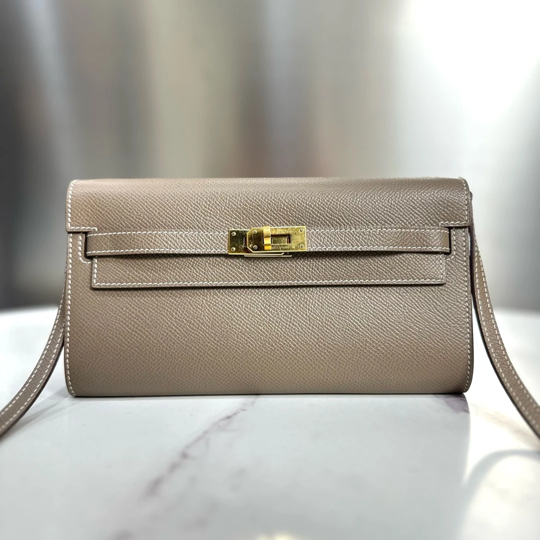 99新 Hermes/爱马仕 金扣山羊皮钱包单肩斜挎包11515785