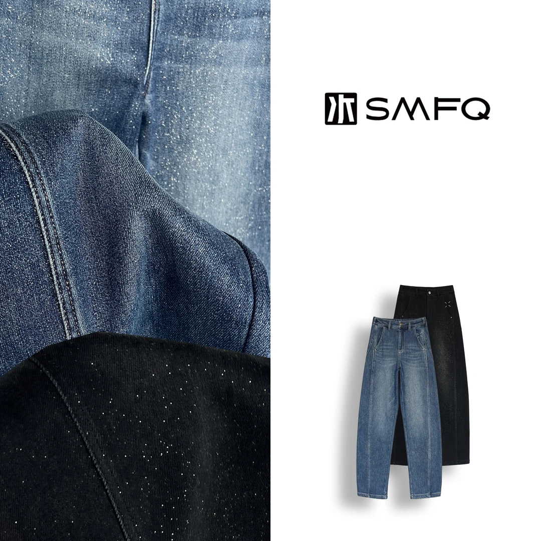 水木夫妻  ”周刊限定款“撒银亮闪星空加绒弯刀裤牛仔裤SMFQ2725