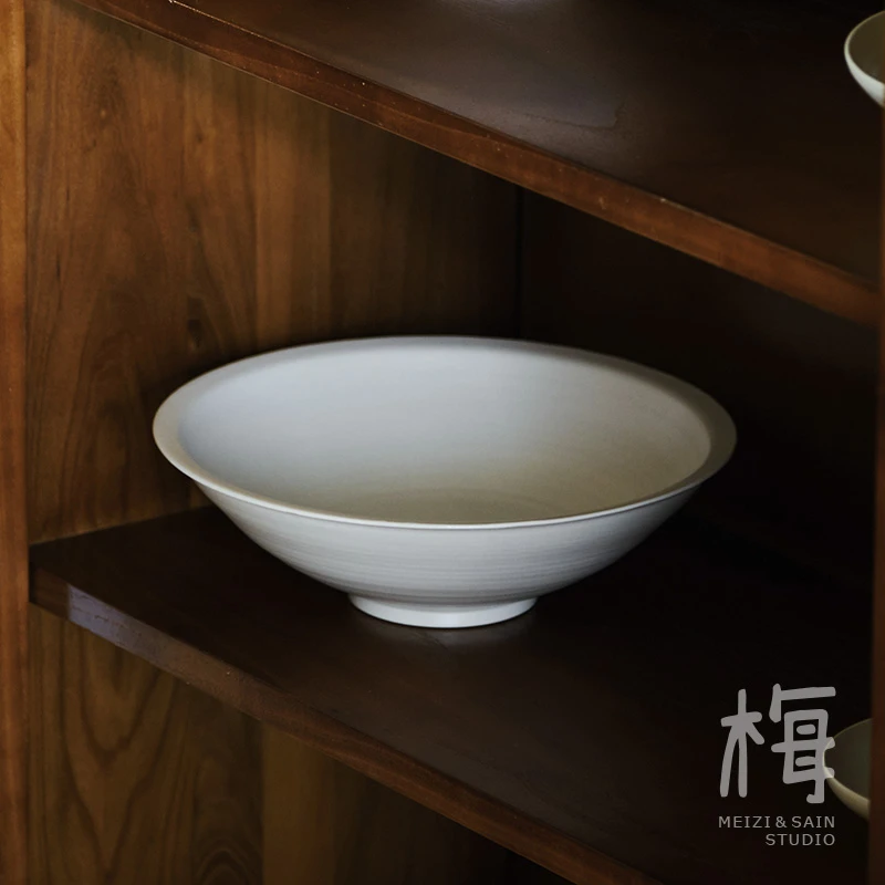 梅子 水土大碗 纯手工复古宽口大面碗 大号陶瓷斗笠菜盘汤碗 纯色