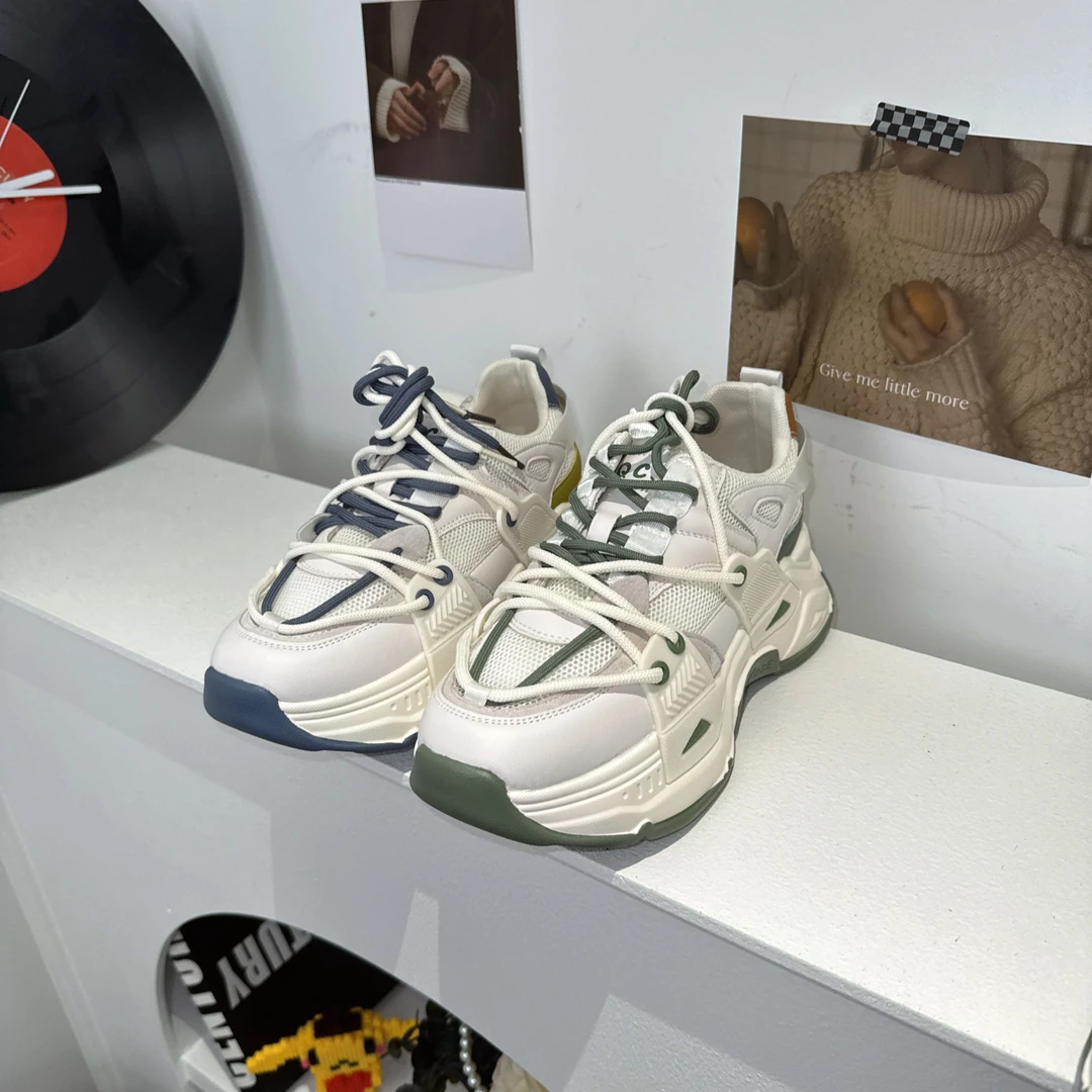 986-5系带厚底轻便时尚休闲鞋女夏季薄网透气舒适真皮老爹鞋