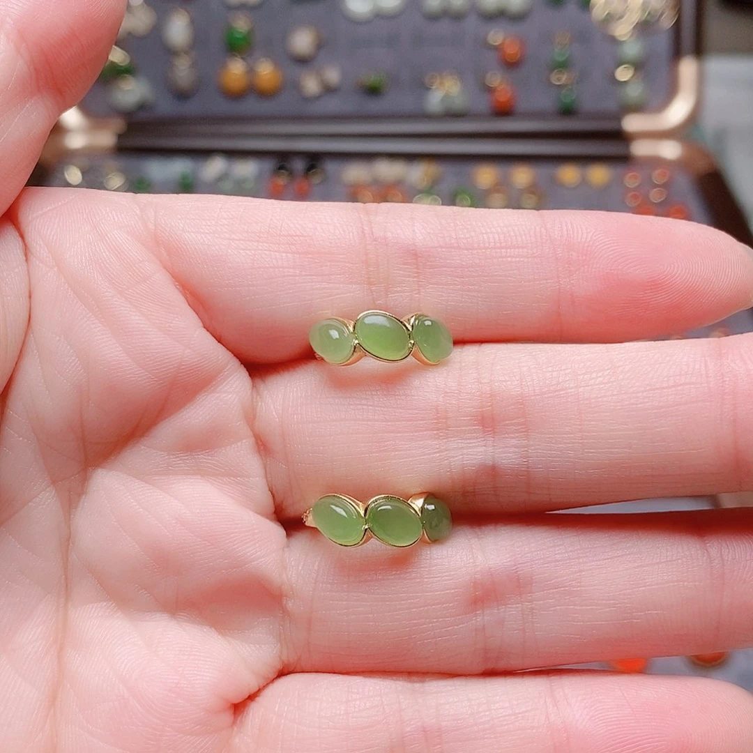 和田玉银S925镶嵌耳饰