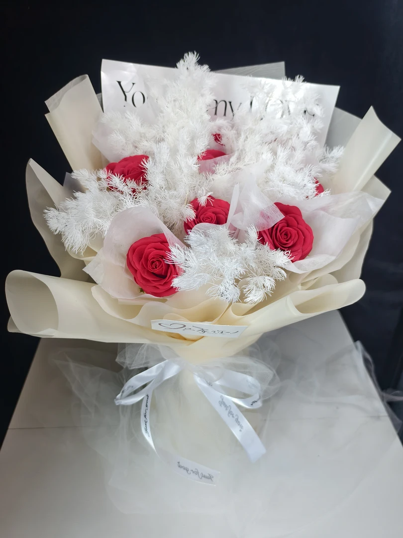 红白配色仿真玫瑰装饰花束永生皂花送男女朋友闺蜜生日礼物