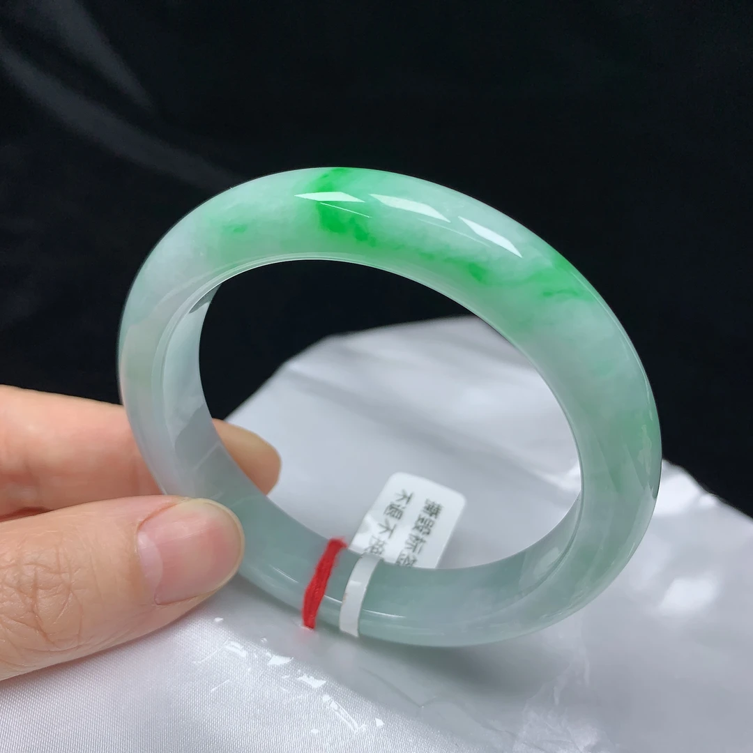 58圈阳绿缅甸天然翡翠A货正圈手镯少女款时尚百搭平安玉镯无裂