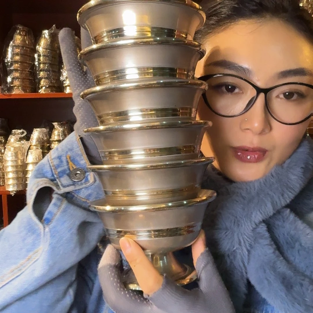 铜尼泊尔纯青铜供水碗一套7个13 cm