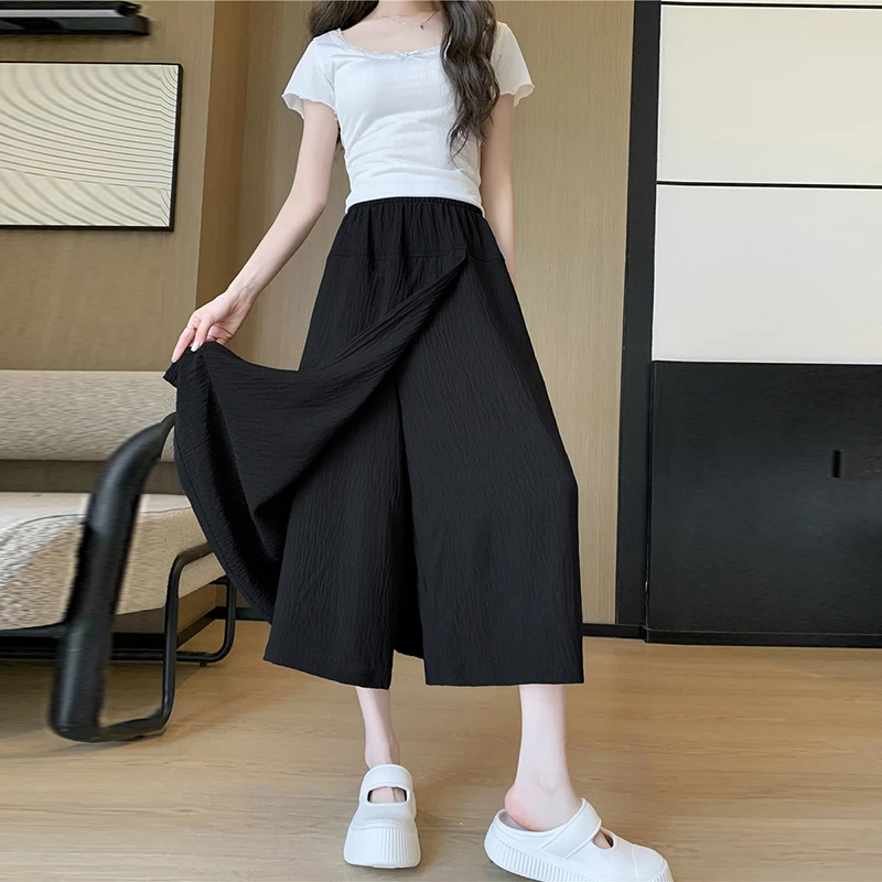 松紧腰七分裙裤女设计感高腰通勤宽松时尚百搭休闲裤夏季
