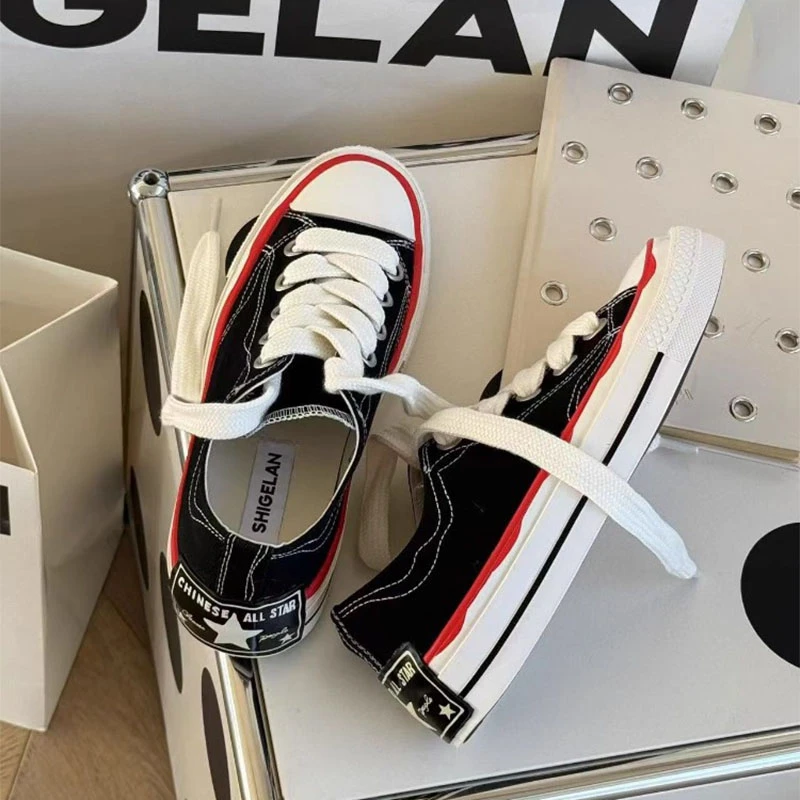 诗歌兰厚底帆布鞋女2025新款百搭轻便系带增高低帮休闲鞋081-31