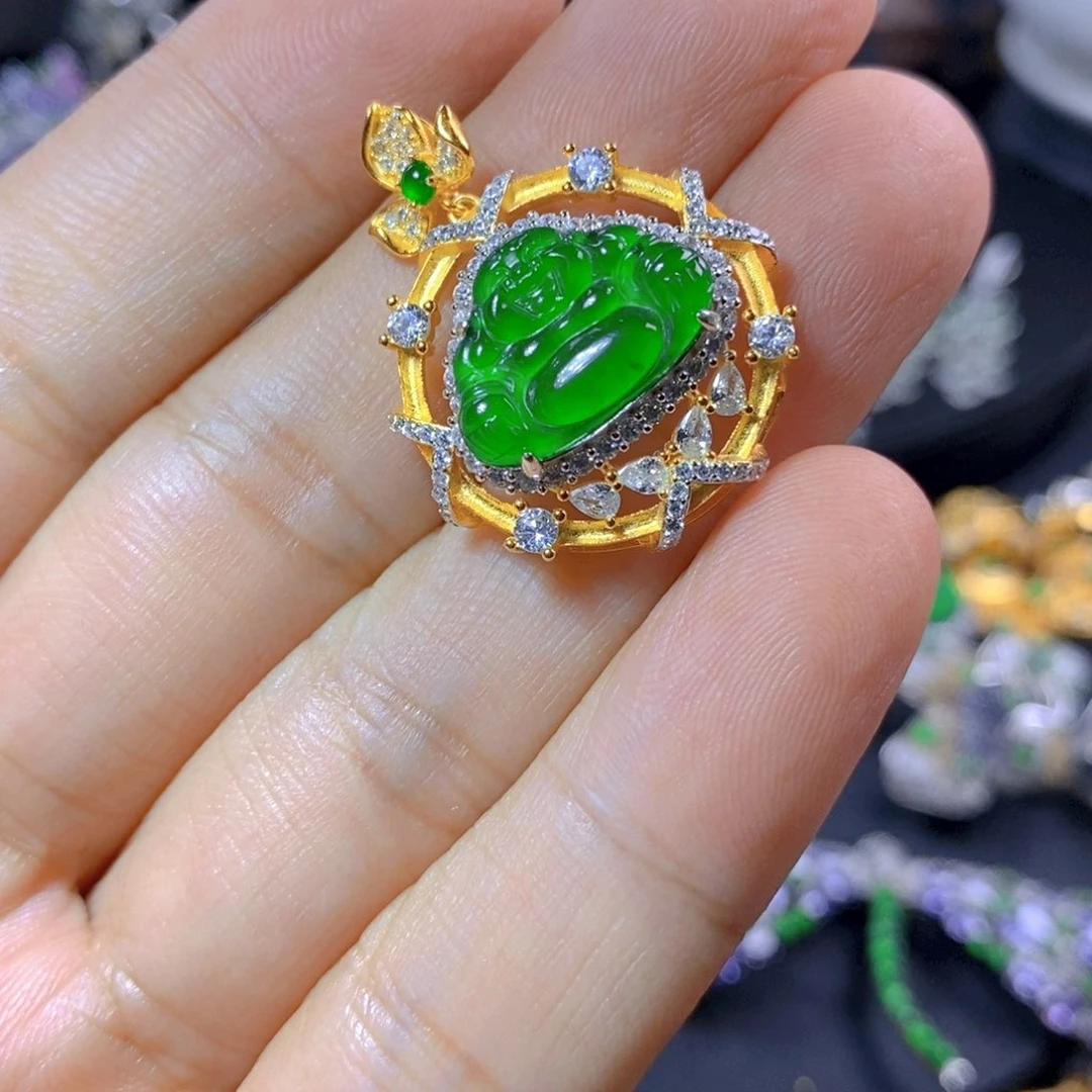 翡翠银S925镶嵌颈饰天然翡翠