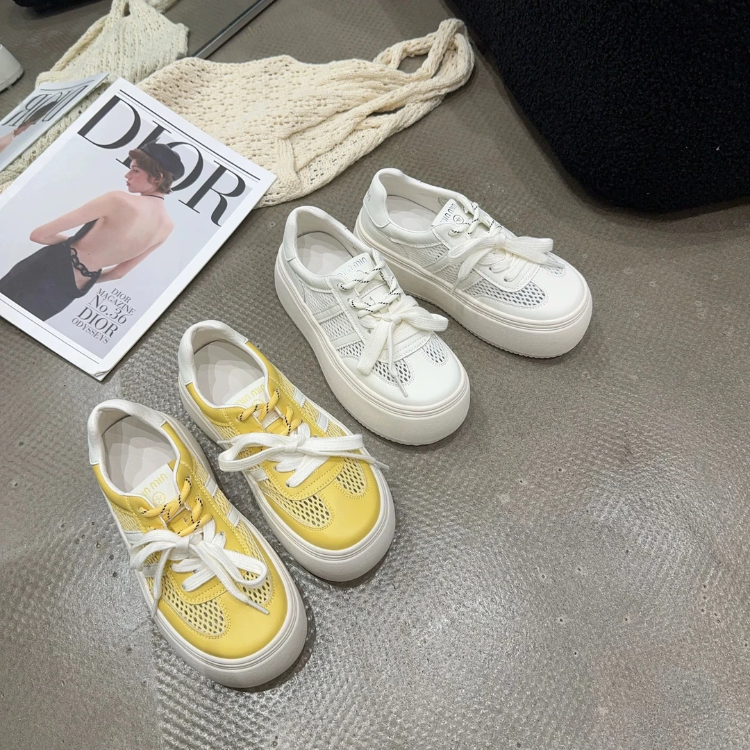 998-21 夏季新品女真皮拼接网面厚度双鞋带小白鞋圆头韩版休闲鞋