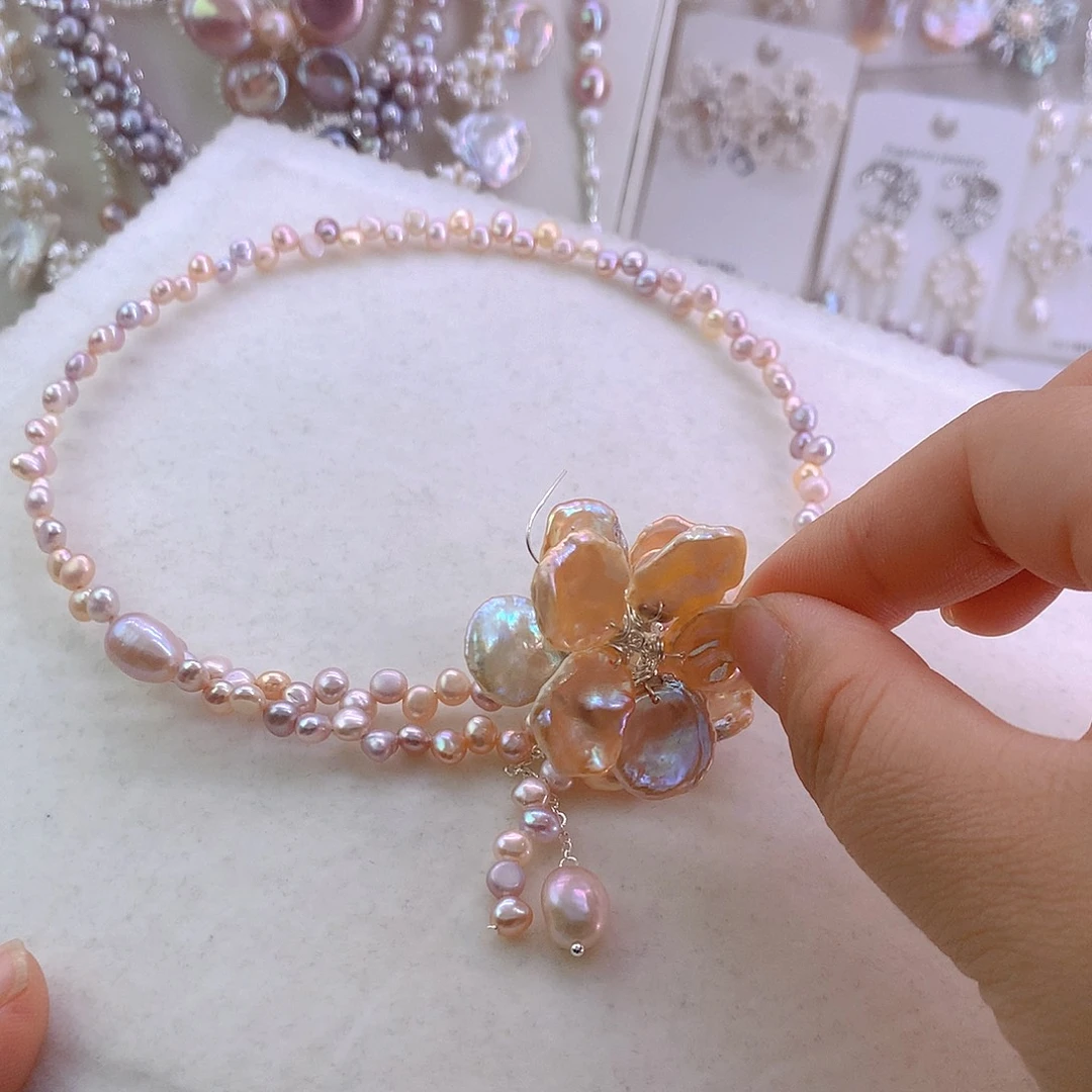 粉***泡项链未镶嵌淡水珍珠