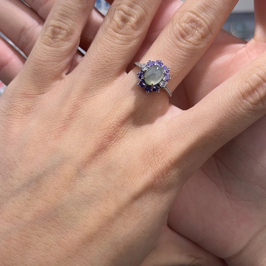 翡翠戒指银S925镶嵌5678